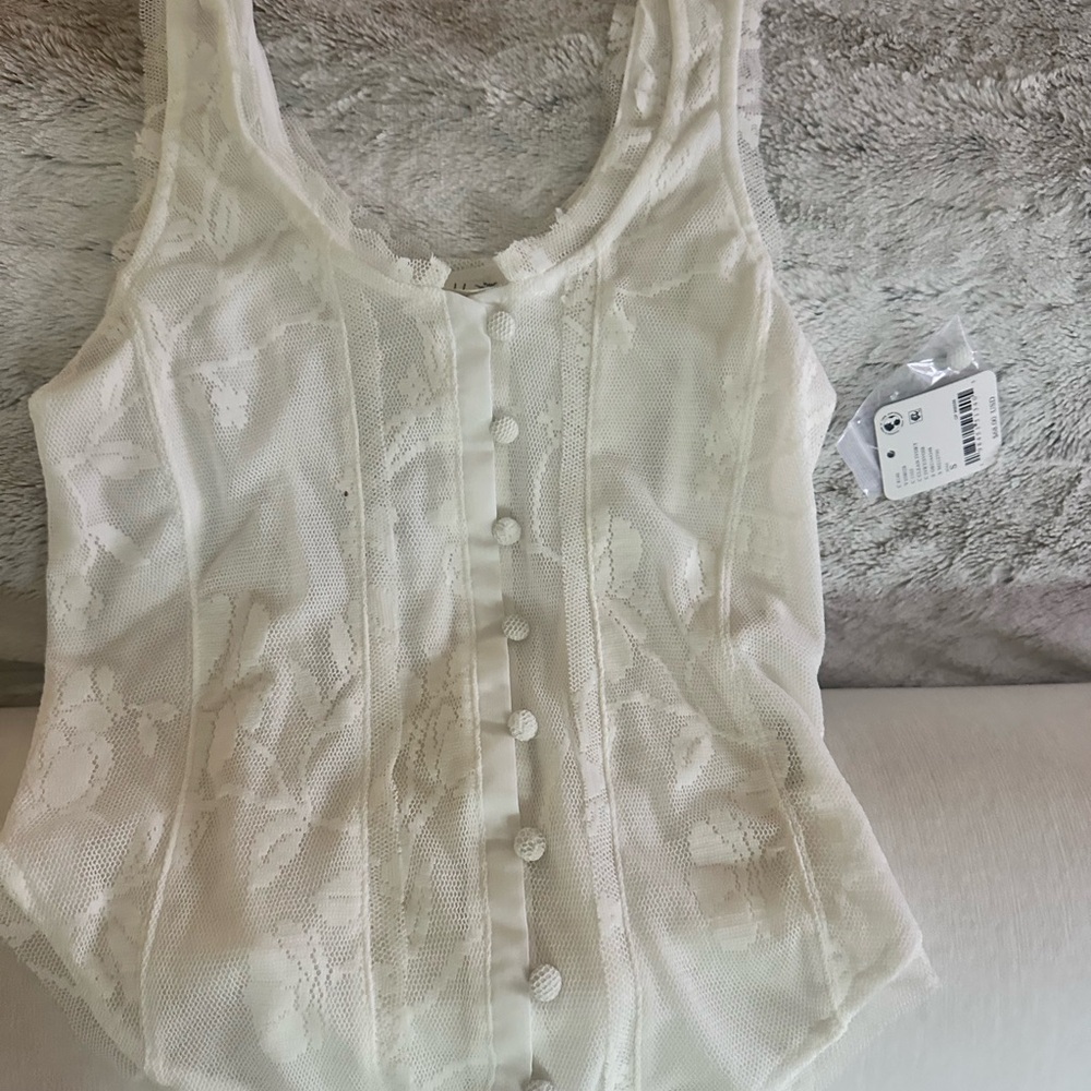 Free People Cream Bustier Bodysuit Crop Top
